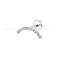 Piercing Labret Aço Cirúrgico Curvo Zircônia Cravejada