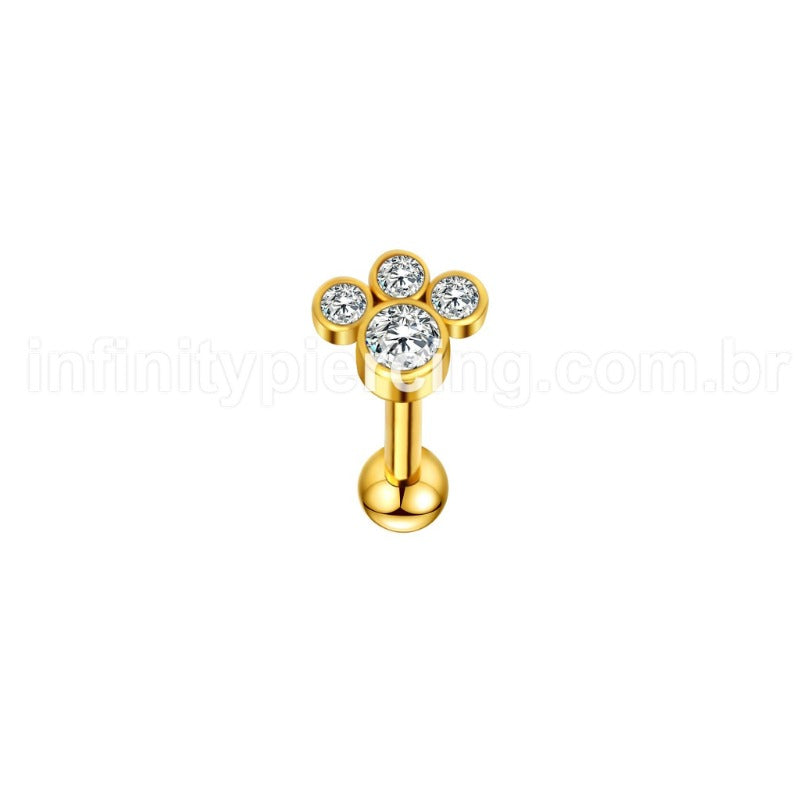 Piercing Minibarbell Aço Cirúrgico 4 Zircônia Cravada