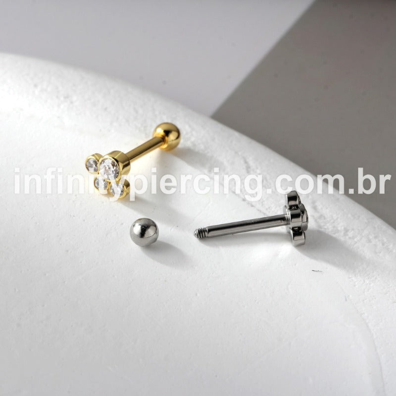 Piercing Minibarbell Aço Cirúrgico 4 Zircônia Cravada