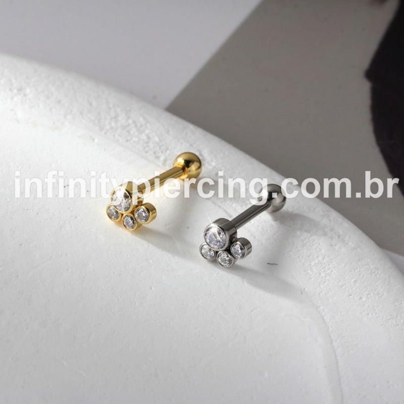 Piercing Minibarbell Aço Cirúrgico 4 Zircônia Cravada