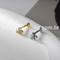 Piercing Minibarbell Aço Cirúrgico 4 Zircônia Cravada