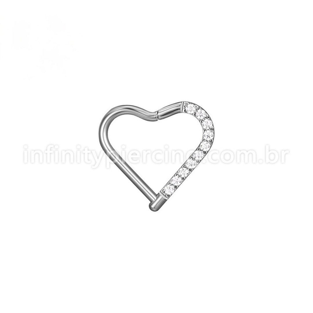 Piercing Argola Aço Cirúrgico Coração/Zircônia Cravejada