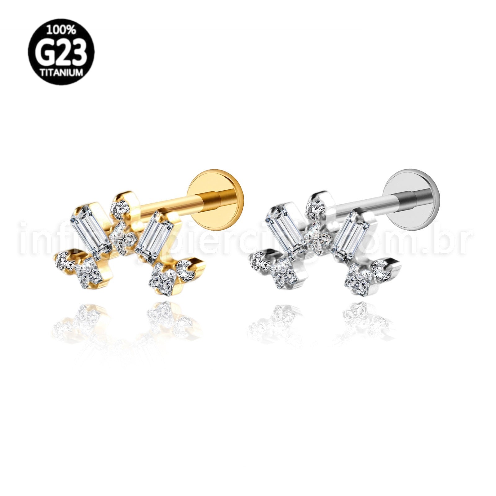 Piercing Labret Titânio Cluster Zircônia Cravejada