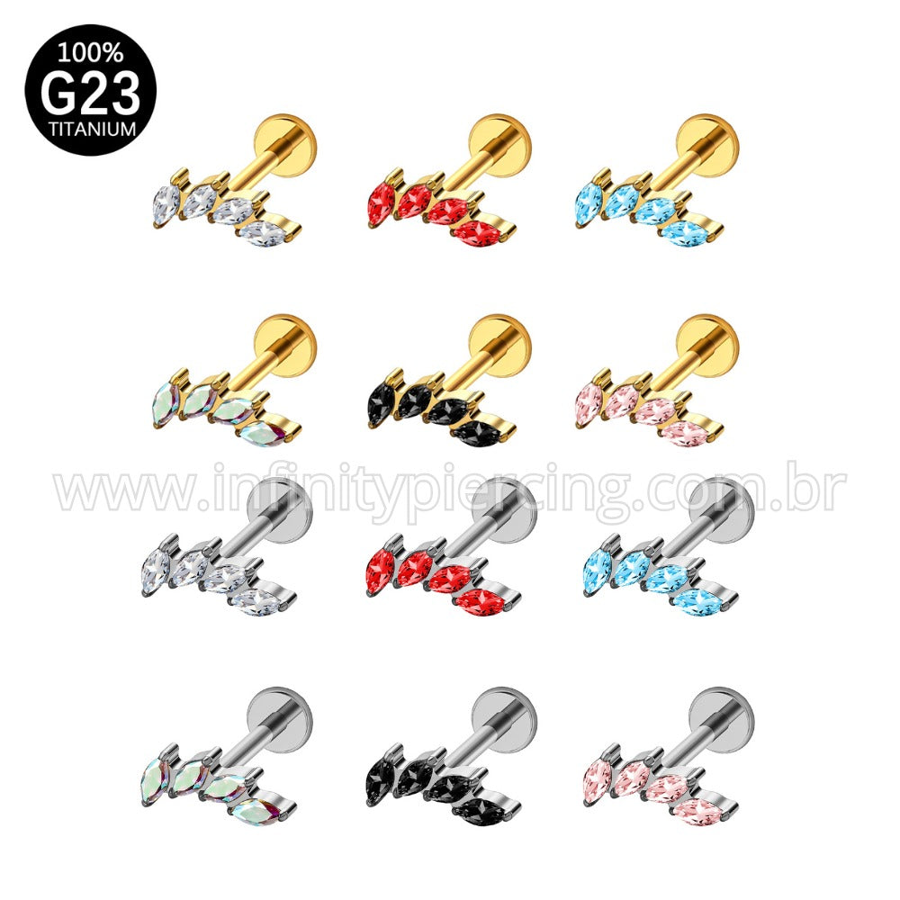 Piercing Labret Titânio Folhas Zircônia