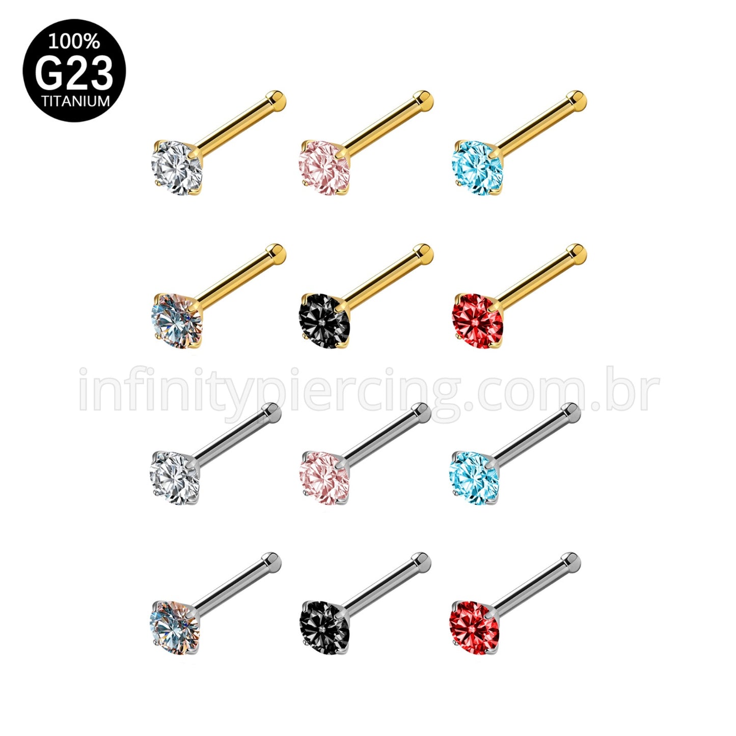 Piercing Nostril Reto Titânio Zircônia Redonda