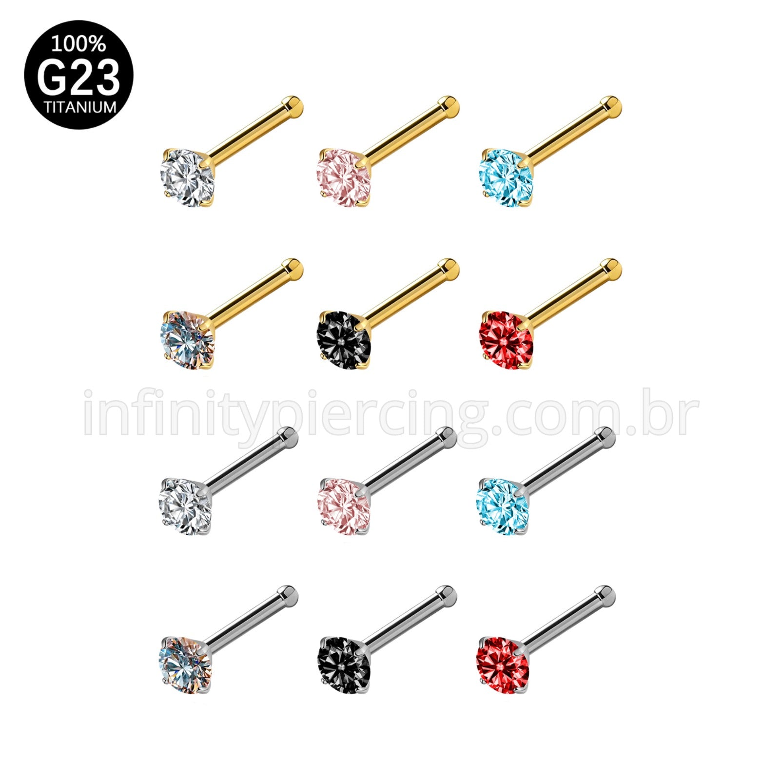 Piercing Nostril Reto Titânio Zircônia Redonda