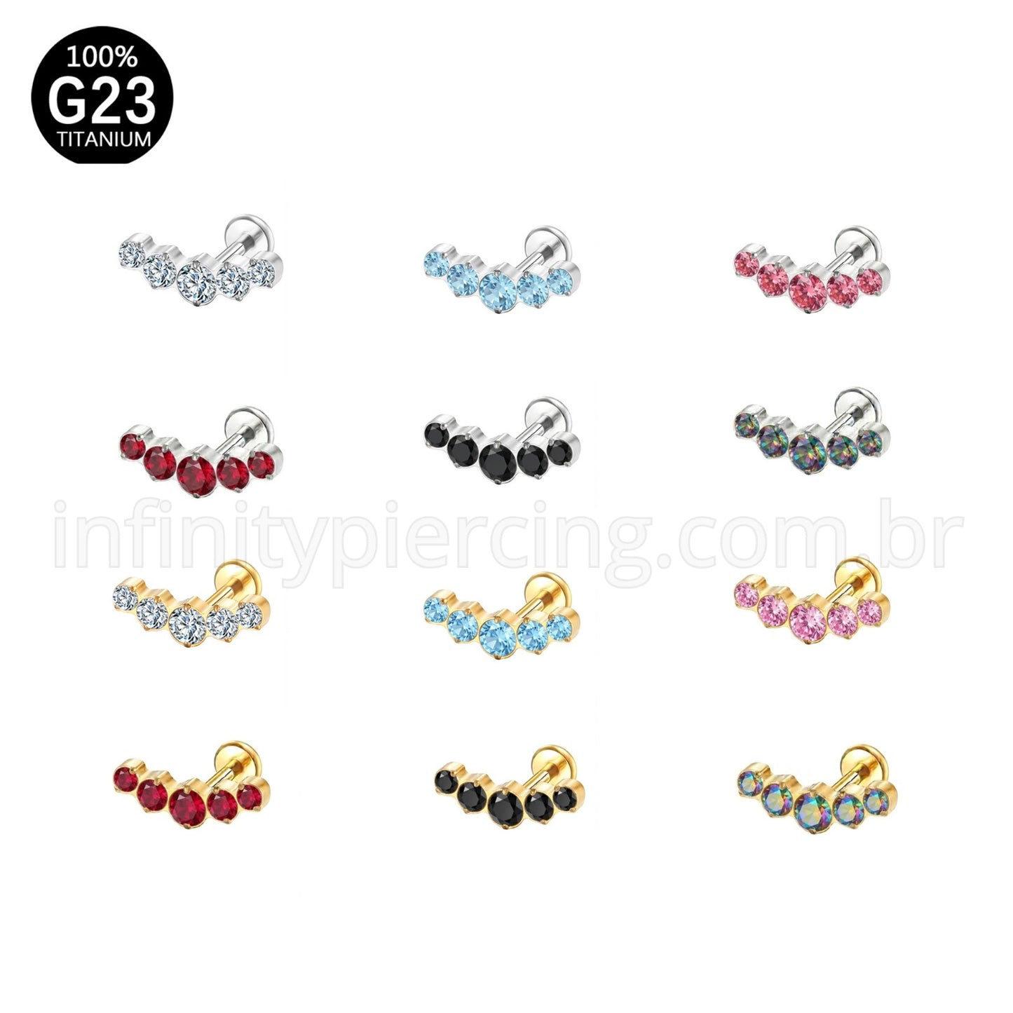 Piercing Labret Titânio Cluster Zircônias Cravejadas
