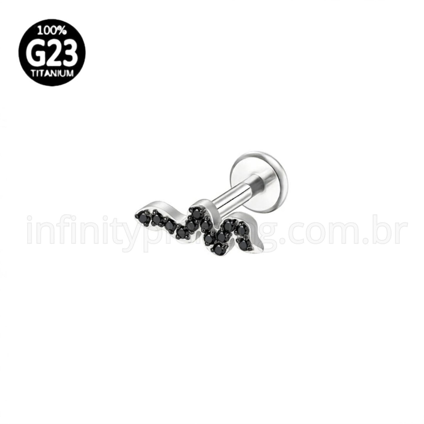 Piercing Labret Titânio Cobra Zircônia Cravejada