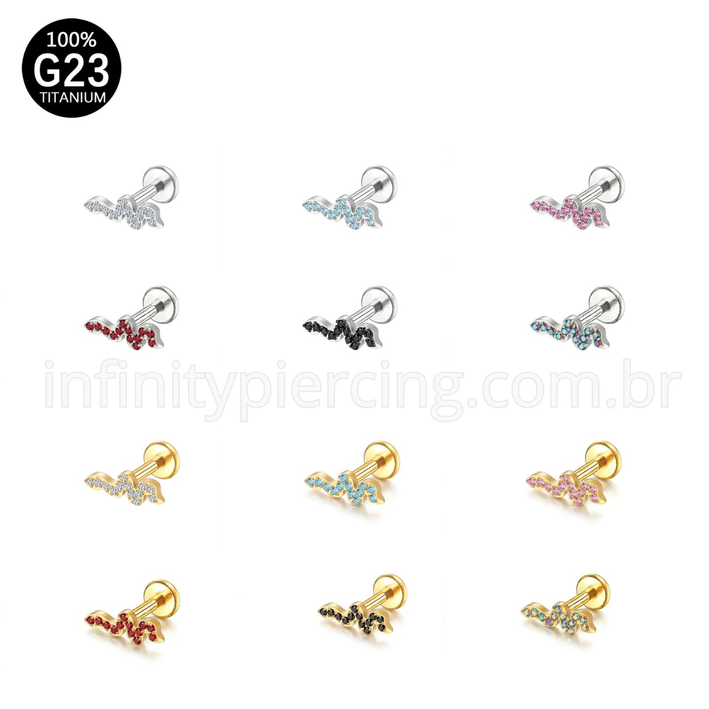Piercing Labret Titânio Cobra Zircônia Cravejada