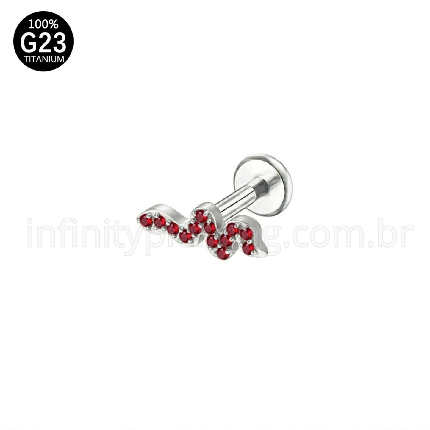 Piercing Labret Titânio Cobra Zircônia Cravejada