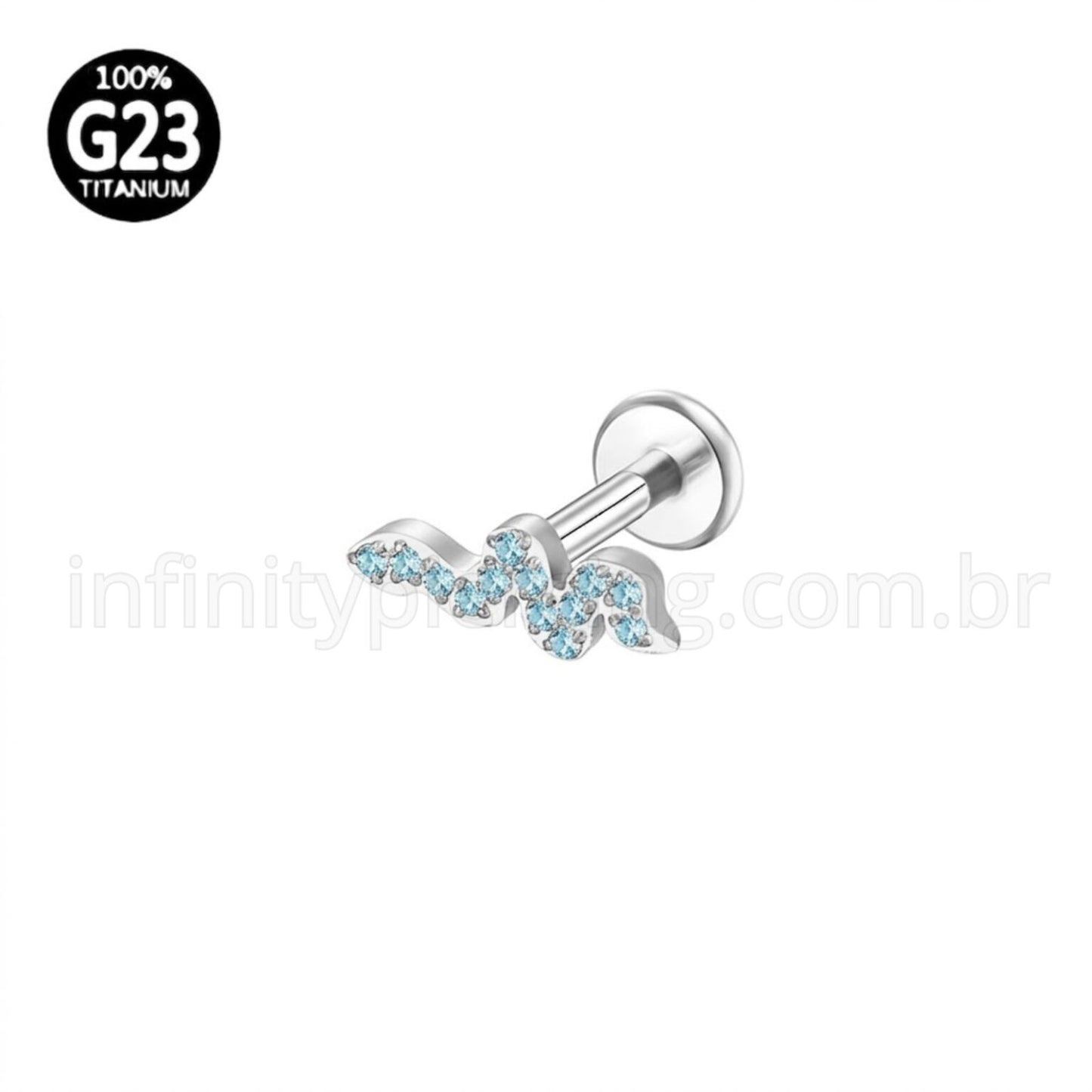 Piercing Labret Titânio Cobra Zircônia Cravejada