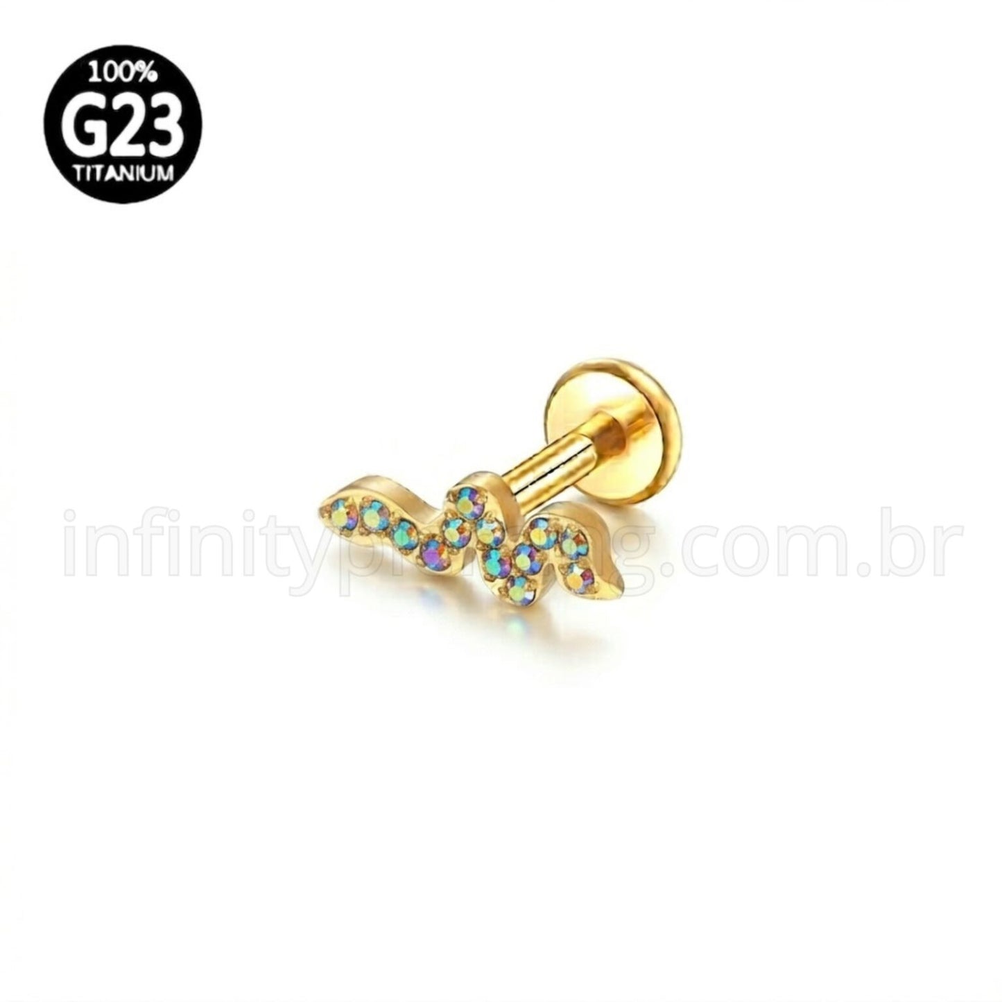 Piercing Labret Titânio Cobra Zircônia Cravejada
