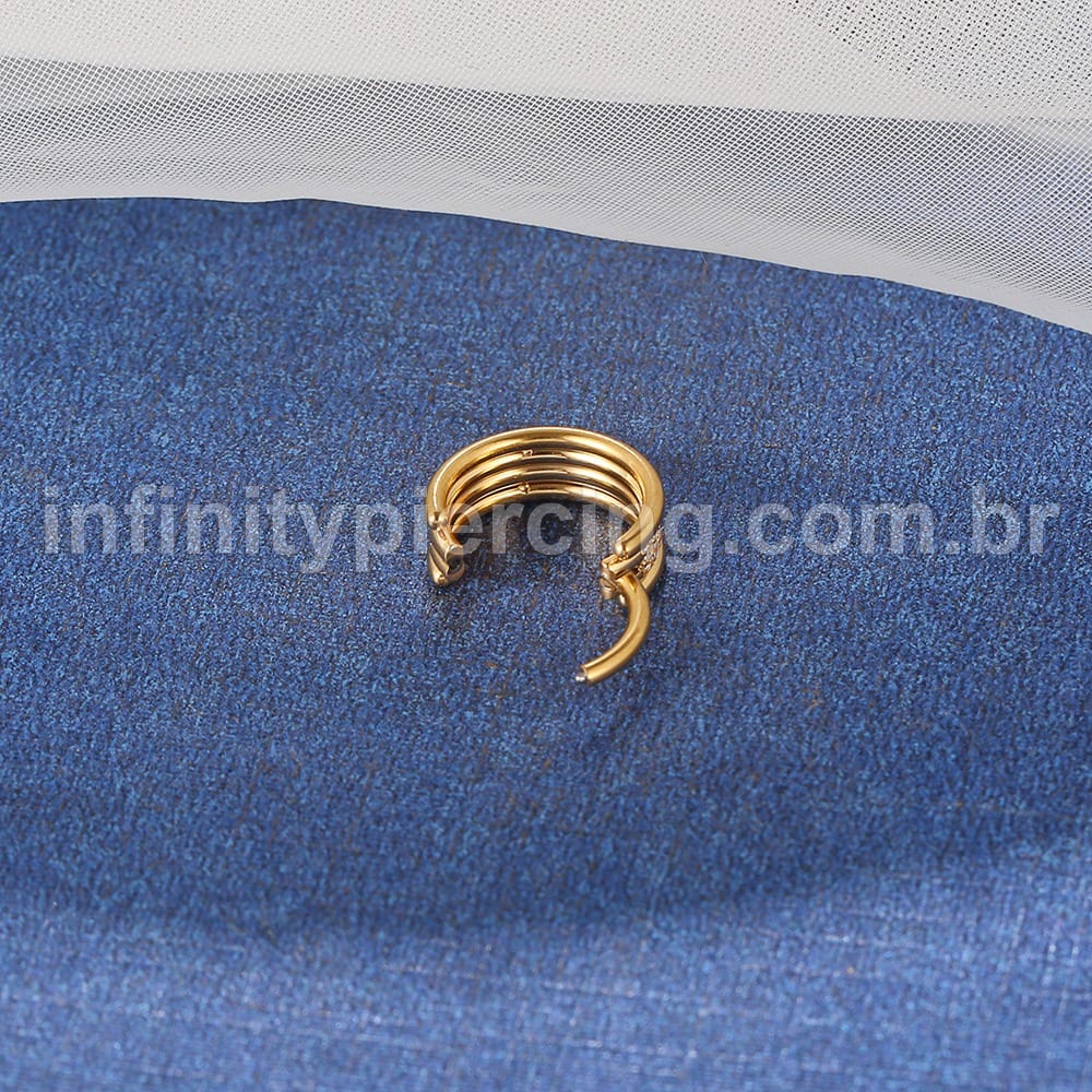Piercing Argola Titânio Segmento Articulado Dupla Fileira Zircônia Cravejada