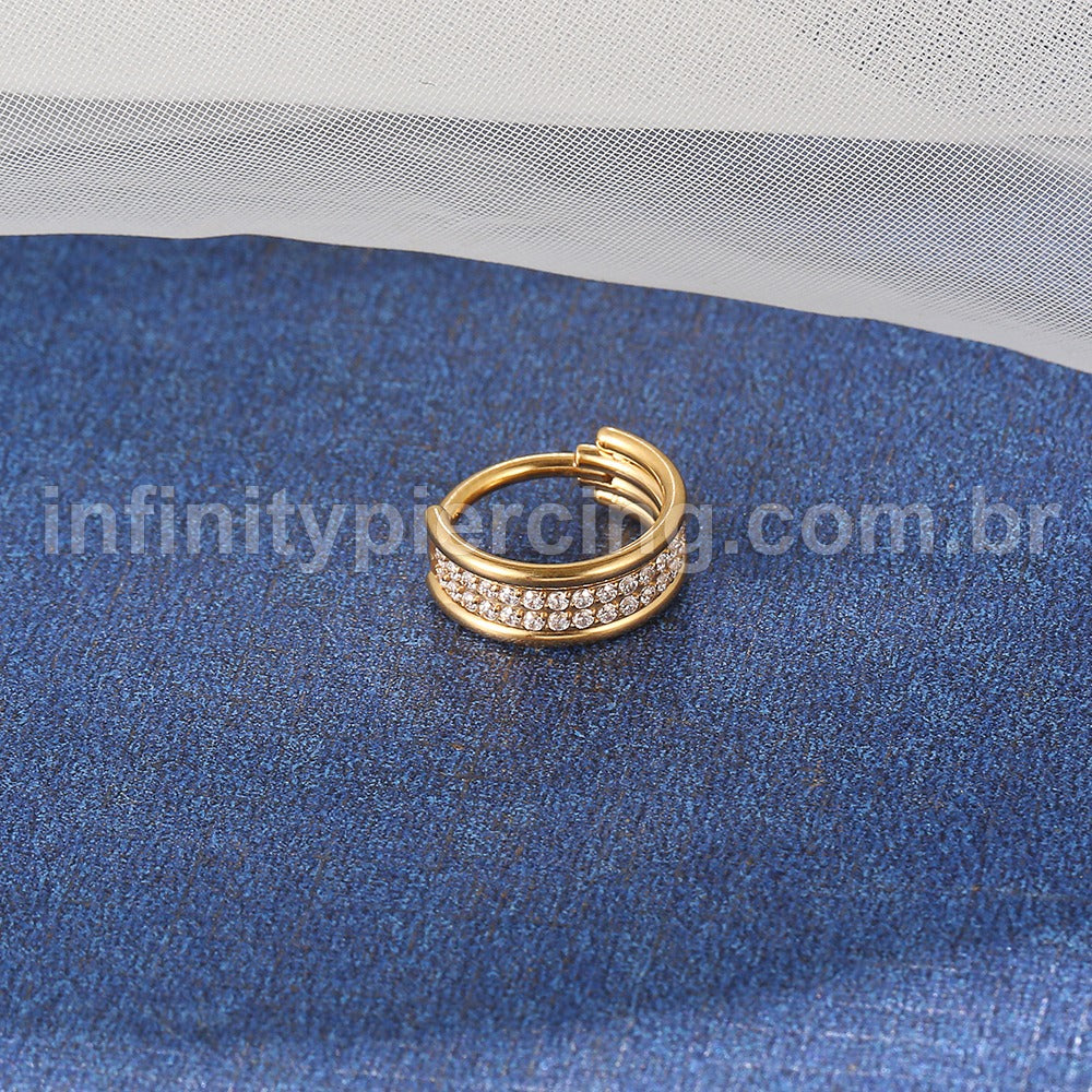 Piercing Argola Titânio Segmento Articulado Dupla Fileira Zircônia Cravejada
