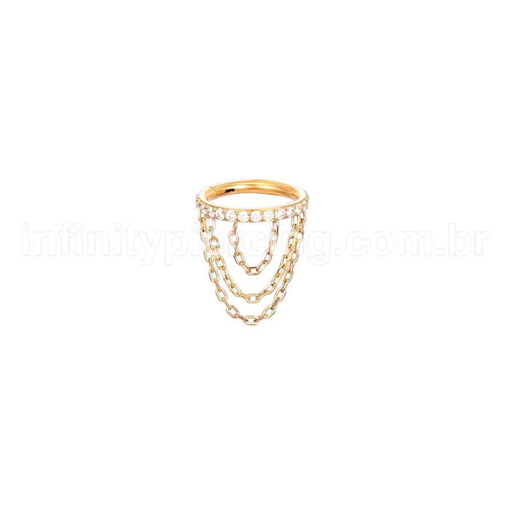 Piercing Argola Aço Cirúrgico Zircônia Com Correntes