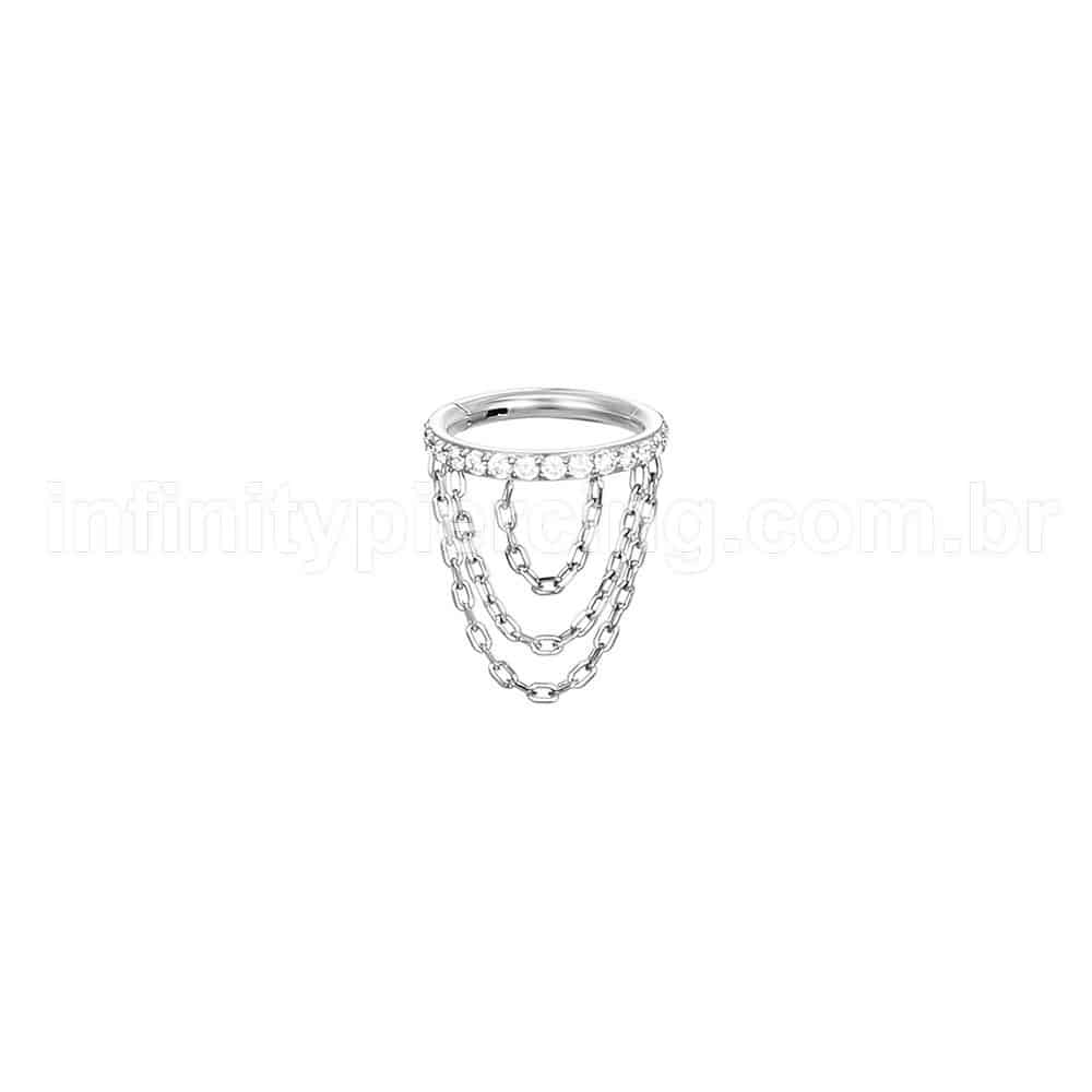 Piercing Argola Aço Cirúrgico Zircônia Com Correntes
