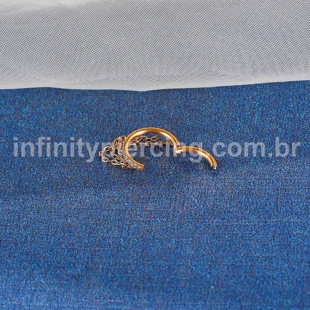 Piercing Argola Aço Cirúrgico Zircônia Com Correntes