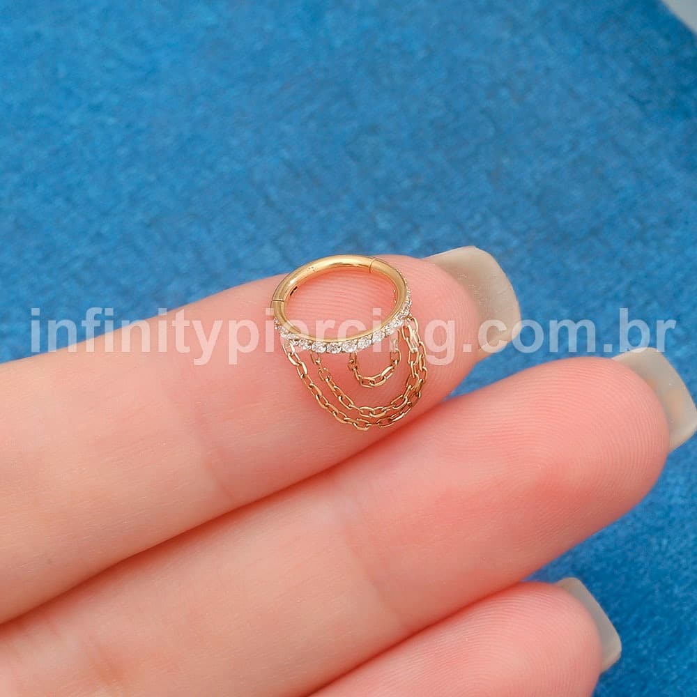 Piercing Argola Aço Cirúrgico Zircônia Com Correntes