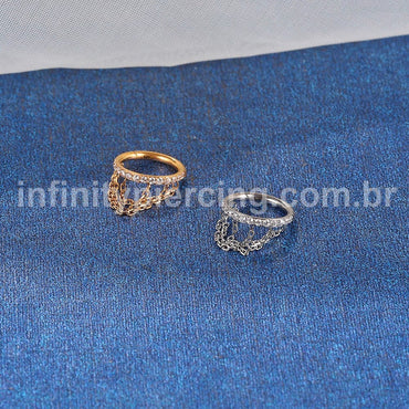 Piercing Argola Aço Cirúrgico Zircônia Com Correntes