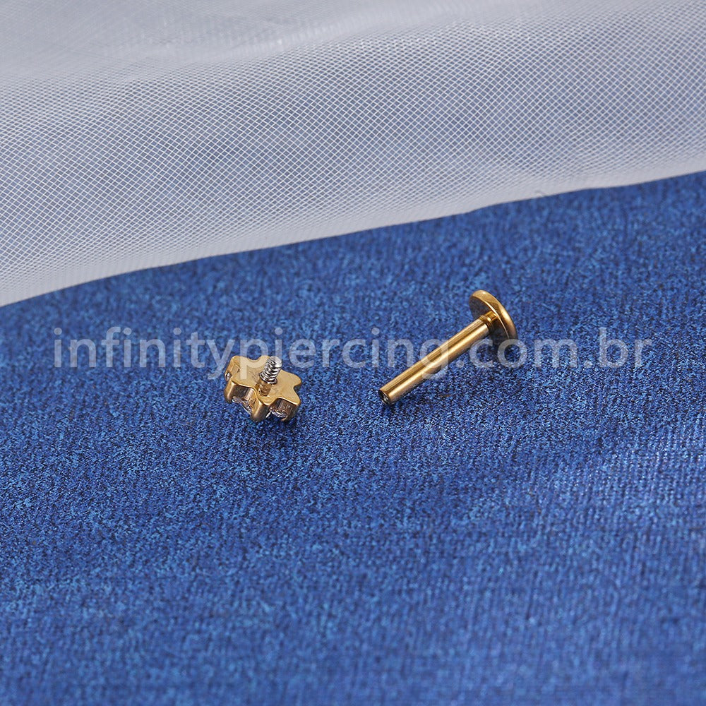Piercing Labret Titânio Flor Zircônia