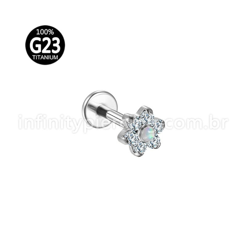 Piercing Labret Titânio Flor Zircônia