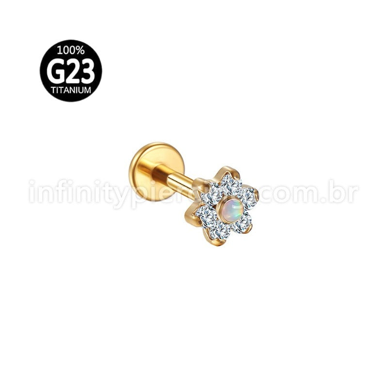 Piercing Labret Titânio Flor Zircônia