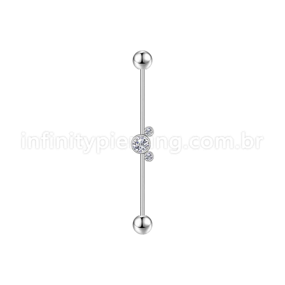 Piercing Transversal Aço Cirurgico Indiano Strass