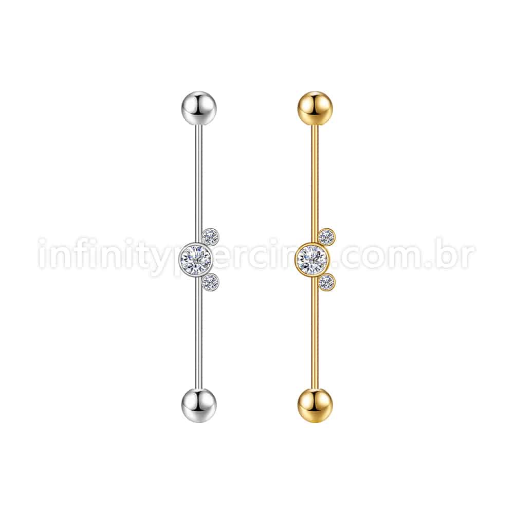 Piercing Transversal Aço Cirurgico Indiano Strass