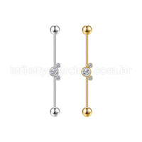 Piercing Transversal Aço Cirurgico Indiano Strass