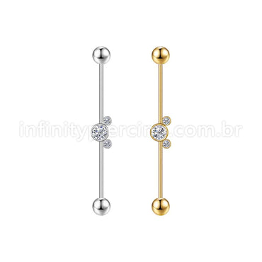 Piercing Transversal Aço Cirurgico Indiano Strass