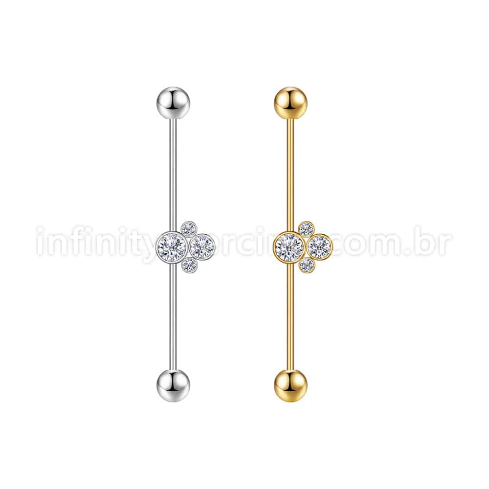 Piercing Transversal Aço Cirurgico Indiano Zircônia Cravada