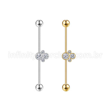 Piercing Transversal Aço Cirurgico Indiano Zircônia Cravada