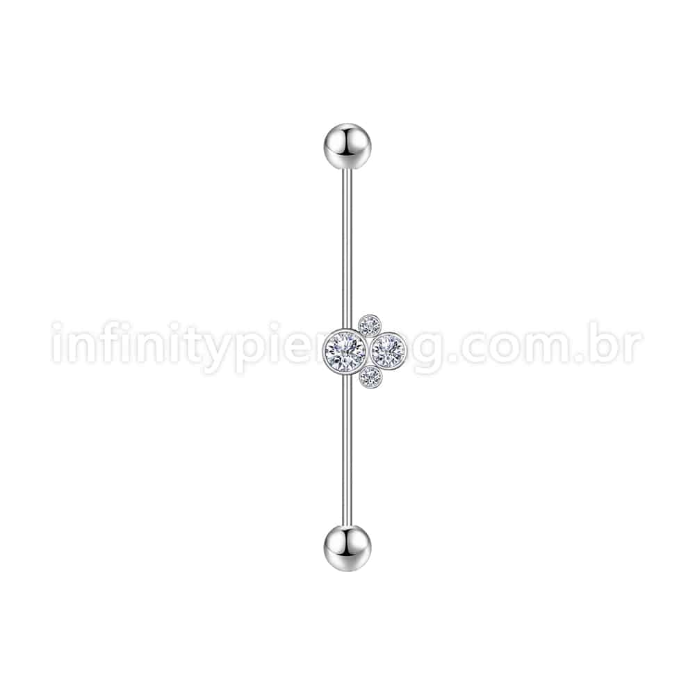 Piercing Transversal Aço Cirurgico Indiano Zircônia Cravada