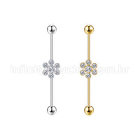 Piercing Transversal Aço Cirurgico Flor Zircônia