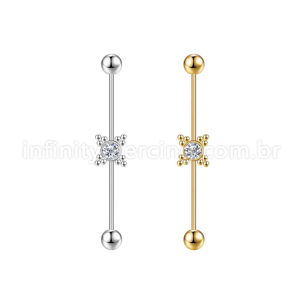 Piercing Transversal Aço Cirúrgico Indiano Zircônia