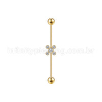 Piercing Transversal Aço Cirúrgico Indiano Strass