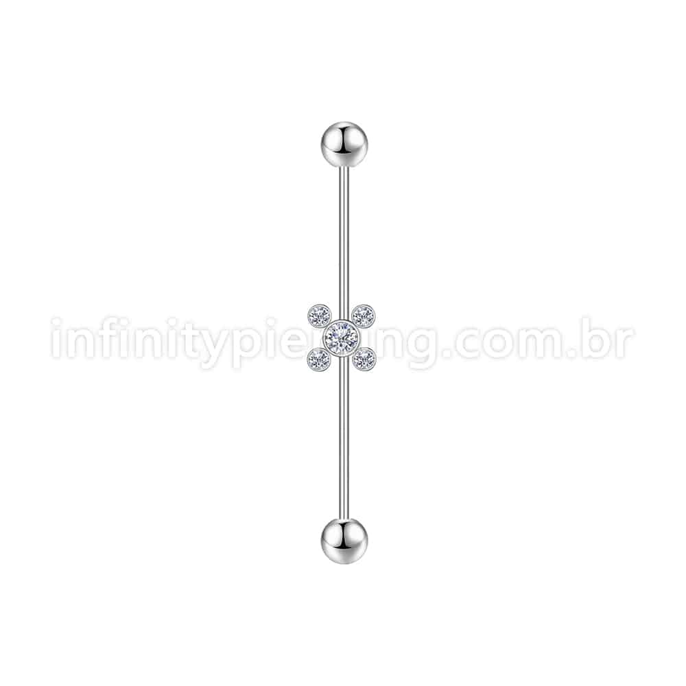 Piercing Transversal Aço Cirúrgico Indiano Strass