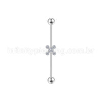 Piercing Transversal Aço Cirúrgico Indiano Strass