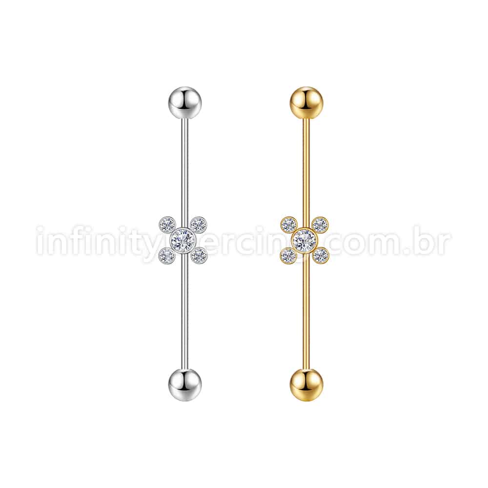 Piercing Transversal Aço Cirúrgico Indiano Strass