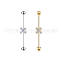 Piercing Transversal Aço Cirúrgico Indiano Strass